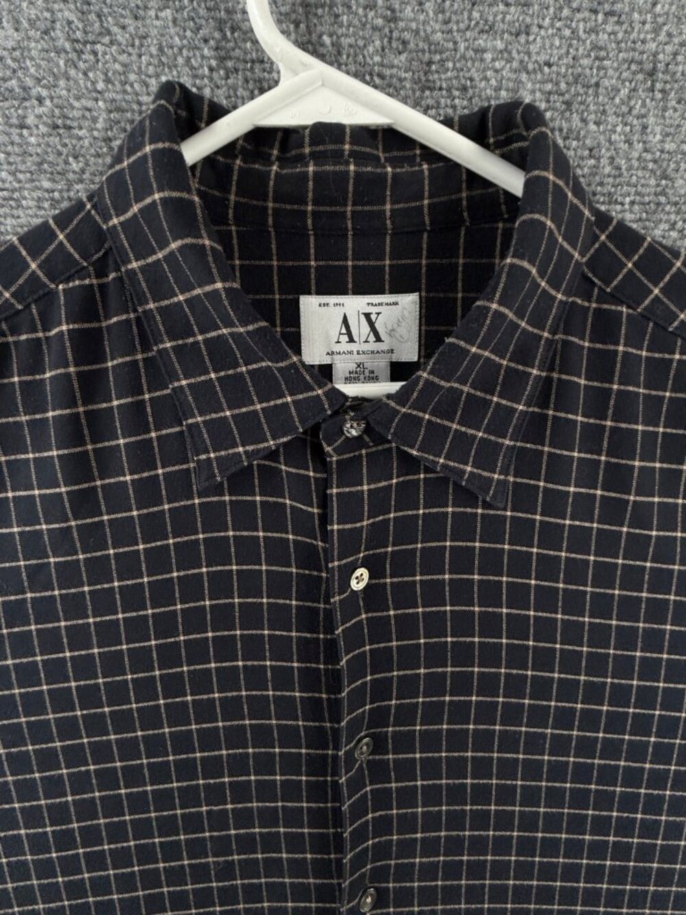 Armani Flannel Check Rayon Polyester XL Soft Blue Italian Shirt Men Long Sleeve